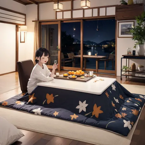 best quality, ultra-detailed, illustration,
kotatsu, food, fruit, bowl, scenery, mandarin orange, indoors, orange (fruit), lamp, night,
<lora:JAPAN_Scenery_kotatsu_SD15_V3:0.8>