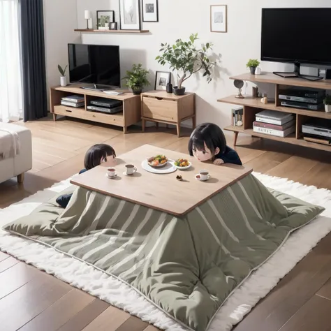 best quality, ultra-detailed, illustration,
kotatsu, plant, black hair, television, indoors, potted plant, short hair, sitting, plate, couch, food, long sleeves, rug, wooden floor, sweater, shirt, holding,
<lora:JAPAN_Scenery_kotatsu_SD15_V3:0.6>