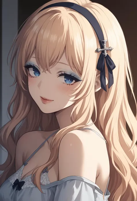 score_9, score_8_up,score_7_up, score_6_up, score_5_up, score_4_up, illustration
BREAK leander \(azur lane\), hairband, blonde, blue eyes, long hair, bangs, glossy nude lips, glitter blue eyeshadow, mascara, winged_eyeliner, shy smile, blush, nightgown, baggy clothing, close-up
<lora:leander_ponyXL_v10:0.5> <lora:MakeupMaster_ponyXL_v10:0.8> <lora:Caliginous_ponyXL_v10:1>