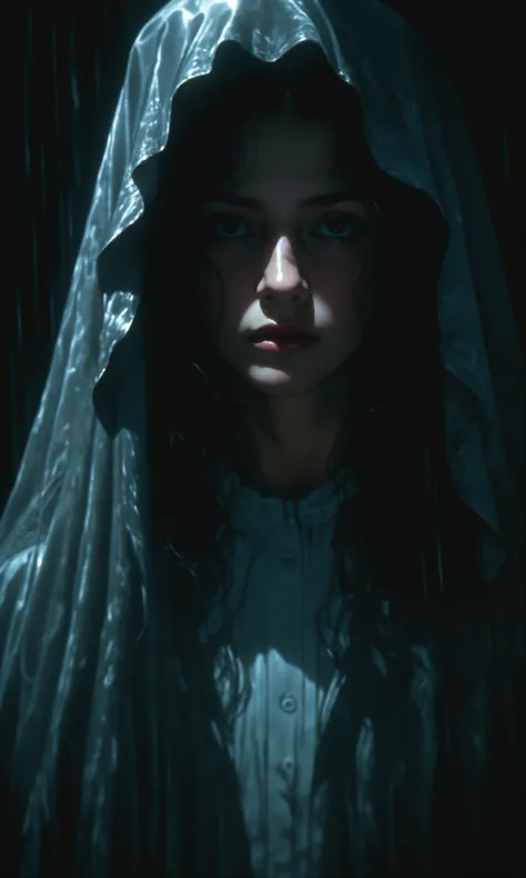 Dvd screengrab, from 1985 dark fantasy film, vintage style art, cinematic lighting, Lily, forever haunted by her mother's presence, finds no solace as she encounters her mother's twisted face in every reflective surface, leaving her in a perpetual state of fear, hyperdetailed, 8k, hyperrealistic, high detail, realsitic shadow