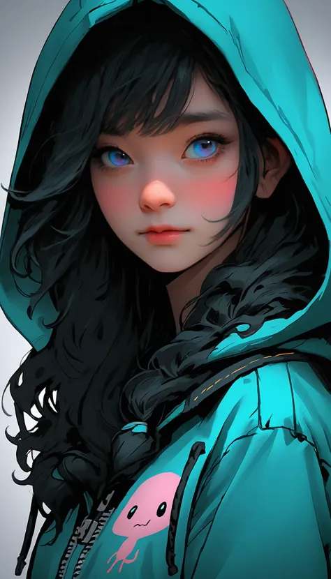<lora:DarkestDungeonSDXL:0.7> ddstyle The image depicts a close-up of a person wearing a hoodie, and is inspired by the digital artist Yanjun Cheng, as well as other artists such as Beeple, Rhads, and Lois van Baarle. The style of the illustration is cartoon-like and features bright pastel colors, resulting in a beautiful artwork that resembles a retro anime girl