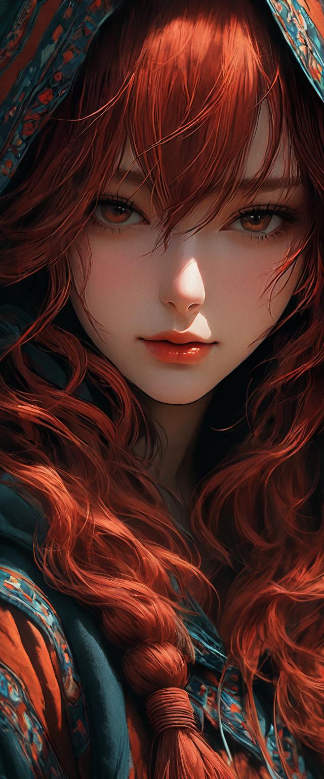 A close up of a woman with red hair wearing a hoodie - SeaArt AI