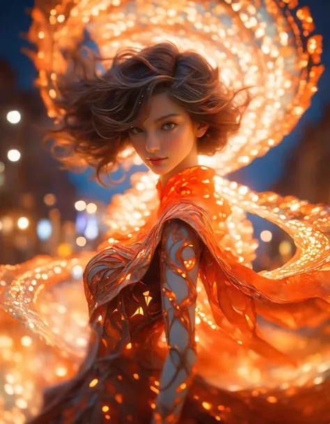 beautiful women,dynamic pose, (art by Maurice Prendergast:1.1) , (art by Tyler Rayburn:1.2) , RAW photo, Long exposure of a Female Fremen, torn costume, ultrafine detailed, specular lighting, F/8, Swirling Cobblestone, Pearlescent and fluorescent orange fractal art, dslr, (masterpiece,best quality:1),(8k,raw photo,photo realistic:1)