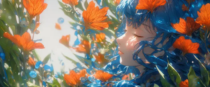 masterpiece, best quality, ultra detailed, outside, {Seashells and Sunsets}, a girl, samurai, happy, smiling, sitting on the floor, looking away,medium hair, curly, aqua hair, odd eyes, droopy eyes, pale skin, beautiful breasts, Indigo-colored kimono, {with a perfect circle of one full moon} , in the evening, nostalgic atmosphere, cel anime, full body shot, on right, from behind, golden ratio, golden hour, directional light, in focus with blurred background, Dark_Indigo