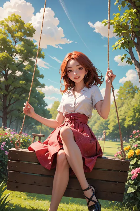 A stunningly realistic image depicting a young girl sitting on a park bench, surrounded by her favorite toys. The girl has a contagious smile, her bright eyes sparkling with joy as she interacts with her toys. She is wearing a colorful dress, and her hair is styled with a cute ribbon. The park environment is filled with lush green trees, blooming flowers, and a gentle breeze. The lighting is soft, casting warm sunlight on the scene, creating a serene and inviting atmosphere. The photorealistic style captures every intricate detail, from the textures of the toys to the subtle play of light and shadow. --ar 16:9 --auto