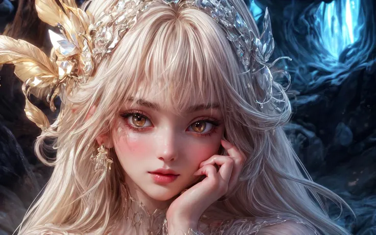 (perfect lighting:1.2),(dynamic photoshoot pose:1.2), (Layered Depth, Parallax Effect, Soft focus foreground,sharp 3d render:1.3),(high quality:1.4),(best quality:1.4),(masterpiece:1.4),official art,official wallpaper,surreal,(detailed landscape:1.1),(whimsical atmosphere:1.1),(powerful energy:1.1),vibrant colors,(detailed:1.05),(extremely detailed:1.06),sharp focus,(intricate:1.03),cinematic lighting,(extremely intricate:1.04),(adorned:1.09), fFaceDetail EyeDetail fHandDetail HairDetail OverallDetail SkinDetail SkinHairDetail <lora:more_details:1> (wide angle long range bokeh foreground, solo focus, cinematic photoshoot of perfect seductive young woman in Mystical Cave with Luminous Crystals:1.3), hidden cave, its walls aglow with iridescent crystals casting prismatic light, creating a kaleidoscope of colors that illuminate an underground river and ethereal fauna. opal effects.
