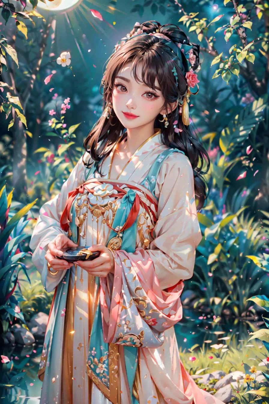 <(best quality, extremery best quality, masterpiece:1.4), (realistic, intricate details:1.4), (photorealistic:1.4), (extremely intricate:1.4), highres, ultra highres, ultra-detailed, absurdres, incredibly absurdres, extremely detailed, high quality, high resolution, hyperrealistic, ultra-realistic, hyper-detailed, top quality, best, fine detail, massive detail, Highly detailed, extreme detailed, highest detailed, high-res, absolutely resolution, reflection, (refraction:1.4), (hyperrealism:1.4)>, BREAK, 1girl, solo, looking at viewer, (young cute beautiful 18-year-old girl:1.4), 3d face, (hand of Guido Daniele:1.4), beautiful girl, Beautiful face, pretty, girlface, kpop idol, supermodel, stunning innocent symmetry face, perfect body, medium breast, slim waist, slim legs, (high detailed skin:1.5), glowing eyes, goddess, natural skin texture, shiny skin, White skin, Beautiful detailed face, detailed face, real skin texture, cute delicate face, finely detailed face, golden ratio, golden ratio face, expressive eyes, perfect face, perfect skin, flawless face, clear face, shiny hair, pale skin, Proper body proportion, perfect anatomy, realistic skin texture, luscious lips, glossy lips, natural makeup, beautiful bright pupils, slender figure, intricate eyes, detailed pupils, detailed face and eyes, longeyelashes, blush, good hand, perfect hands, pretty face, beautiful female bodies, finely detailed skin, oily shiny skin, clean facial features, an extremely delicate and beautiful, cute & girly, beautiful detailed eyes, stars in the eyes, detailed simmetric eyes, perfect smooth skin texture, BREAK, (((((standing, (hanfu, tang style, tang style outfits, pink upper shan, pink chest pleated skirt, red with pink waistband, red pibo:1.4), (smile, Pink hair, Pink eye, long hair, Pink eyelashes, Pink lips, Pink lip colour, Eyes glowing Pink, flat bangs, pink fluffy bunny:1.5), (night, Night time, moon light, sky, landscape, aurora borealis, stars, outdoors, Chinese, Pink fireworks, Sakura tree background:1.4), (lake background, mountains, full moon background, night lake shore, river, forest, chinese style countryard, lanterns, pond, cobblestone pathway, building pavilion, chinese buildings, moutains, misty lake, ancient chinese background, puddle, after the rain, petals falling, wet grass and trees, flower sea, in a meadow, waterfall, breeze, flying splashes, flying petals, leaves, bloom, bloom effect, surrounded by heavy floating petal flow, petal, Pink butterfly, flower, detailed beautiful grassland with petal, flowers, plants, Pink rose, many Pink roses, leaves falling from the tree, dust is drifting, ethereal, scenery, nature, mysterious background:1.4), (iridescent colors, Iridescence, blush, mysterious, fantasy background, fantasy, open mouth:1.2), (fog, wind:1.2), (Luminescent Particles:1.3), (fullbody:1.2), (eye focus, face focus, character focus, close-up face:1.2), (dutch angle, cowboy shot:1.3), colorful refraction)))), BREAK, <watercolor, available light, detailed light, volumetric fog, beautiful lighting, Rembrandt lighting, Cinematic, pixel art, game art, key visual, surreal, PBR Texturing, Anisotropic Filtering, Maximum Clarity And Sharpness, Albedo And Specular Maps, Multi-Layered Textures, Surface Shading, Sub-Pixel Convolution, Sub-Pixel Convolution, Accurate Simulation Of Light-Material Interaction, blurry foreground, broad light, volumetric light effect, matte painting, perfectly defined features, volumetric lighting, Tone Mapping, Lumen Reflections, Global illumination, Ray Tracing, Screen Space Global Illumination, Accent Lighting, 32k, Natural Lighting, volumetric, cinematic masterpiece, Rule of thirds, high dynamic range, Multi-exposure HDR capture, cinematic render, game cg cinematic, atmospheric perspective, movie scene, epic dynamic frame, motion blur, ((cinematic look, Film look)), rim light, 4k textures, adobe lightroom, photolab, insane details, hyperdetailed, exposure blend, professional color grading, professional color correction, aerial perspective, particles and dust in beams of light, cinematic scene, dynamic lighting, sharp details, lomography, soft focus, light leaks, bold hues, atmospheric depth, (explosive light and shadow:1.2), aesthetics, intricate designs, ultra realistic digital art, (zentangle, mandala, tangle, entangle), (fractal art), elegant, vivid colours, floating particles, particles, dramatic, epic, (ink drawing, oil painting detailed), (dramatic lighting:1.2), RAW, huge filesize, extremery detailed CG, Photo, 8k uhd, cinematic atmosphere, trending on artstation, award-winning glamour photograph, highly detailed photo, official art, beautiful and aesthetic, unity 8k wallpaper, beautiful, highly detailed CG illustration, best illustration, intricate, Amazing, emotional, analog, painting, digital painting, concept art, Oil Painting, illustration, Classical art, Renaissance, Romanticism, Neoclassicism, Color Palette, depth and contrast, Vibrant colors, saturated, rich saturation, color harmony, vivid palette, concept-art, design style, detail character, concept render, colorful, analog photography, dreamy atmosphere, specular highlights, atmospheric lighting, (dynamic angle, dynamic pose :1.3), (shiny, clothes reflecting light, lens flare, bloom effect, light particle, lens glare:1.3), realistic lighting, cinematic light, (cinematic lighting), light in the face, soft lighting, saturated colors, detailed background, sharp focus, 8k high definition, perspective, Master Composition, roughness, post-processing, soft shadows, realistic shadows, ambient occlusion, ray-tracing, subsurface scattering, photon mapping, physically-based rendering, octane rendering, unreal engine 5, ue5 rendering, Adobe After FX, dslr, RTX, Best character details, radiosity, sharp, antialiased, RAW photo, HDR, 8k, 4k, (((Photographed by Roger Deakins, using a RED Monstro 8K VV camera and a series of high-end lenses))), ((Hasselblad photography)), (film grain:1.4), Kodak portra 400, ((Fujifilm X-T5)), professional photograph, depth of field, caustics, Broad lighting, diffuse lighting, rim lighting, two tone lighting, textile details, visible pores, high resolution scan, professionally color graded, photographic reality, automatic white balance, best lighting, detailed shadow, high contrast, strong light and shadow>, (PureErosFace_V1:0.5), (ulzzang-6500:1), <lora:epiNoiseoffset_v3:0.05>, <lora:add_detail:0.1>, <lora:hanfuTang_v35:0.8>, <lora:zhongfenghuaxiyou-000018:0.05>, zhongfenghua