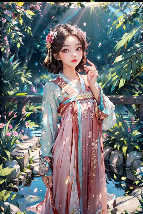 <(best quality, extremery best quality, masterpiece:1.4), (realistic, intricate details:1.4), (photorealistic:1.4), (extremely intricate:1.4), highres, ultra highres, ultra-detailed, absurdres, incredibly absurdres, extremely detailed, high quality, high resolution, hyperrealistic, ultra-realistic, hyper-detailed, top quality, best, fine detail, massive detail, Highly detailed, extreme detailed, highest detailed, high-res, absolutely resolution, reflection, (refraction:1.4), (hyperrealism:1.4)>, BREAK, 1girl, solo, looking at viewer, (young cute beautiful 18-year-old girl:1.4), 3d face, (hand of Guido Daniele:1.4), beautiful girl, Beautiful face, pretty, girlface, kpop idol, supermodel, stunning innocent symmetry face, perfect body, medium breast, slim waist, slim legs, (high detailed skin:1.5), glowing eyes, goddess, natural skin texture, shiny skin, White skin, Beautiful detailed face, detailed face, real skin texture, cute delicate face, finely detailed face, golden ratio, golden ratio face, expressive eyes, perfect face, perfect skin, flawless face, clear face, shiny hair, pale skin, Proper body proportion, perfect anatomy, realistic skin texture, luscious lips, glossy lips, natural makeup, beautiful bright pupils, slender figure, intricate eyes, detailed pupils, detailed face and eyes, longeyelashes, blush, good hand, perfect hands, pretty face, beautiful female bodies, finely detailed skin, oily shiny skin, clean facial features, an extremely delicate and beautiful, cute & girly, beautiful detailed eyes, stars in the eyes, detailed simmetric eyes, perfect smooth skin texture, BREAK, (((((standing, (hanfu, tang style, tang style outfits, pink upper shan, pink chest pleated skirt, red with pink waistband, red pibo:1.4), (smile, Pink hair, Pink eye, long hair, Pink eyelashes, Pink lips, Pink lip colour, Eyes glowing Pink, flat bangs, pink fluffy bunny:1.5), (night, Night time, moon light, sky, landscape, aurora borealis, stars, outdoors, Chinese, Pink fireworks, Sakura tree background:1.4), (lake background, mountains, full moon background, night lake shore, river, forest, chinese style countryard, lanterns, pond, cobblestone pathway, building pavilion, chinese buildings, moutains, misty lake, ancient chinese background, puddle, after the rain, petals falling, wet grass and trees, flower sea, in a meadow, waterfall, breeze, flying splashes, flying petals, leaves, bloom, bloom effect, surrounded by heavy floating petal flow, petal, Pink butterfly, flower, detailed beautiful grassland with petal, flowers, plants, Pink rose, many Pink roses, leaves falling from the tree, dust is drifting, ethereal, scenery, nature, mysterious background:1.4), (iridescent colors, Iridescence, blush, mysterious, fantasy background, fantasy, open mouth:1.2), (fog, wind:1.2), (Luminescent Particles:1.3), (fullbody:1.2), (eye focus, face focus, character focus, close-up face:1.2), (dutch angle, cowboy shot:1.3), colorful refraction)))), BREAK, <watercolor, available light, detailed light, volumetric fog, beautiful lighting, Rembrandt lighting, Cinematic, pixel art, game art, key visual, surreal, PBR Texturing, Anisotropic Filtering, Maximum Clarity And Sharpness, Albedo And Specular Maps, Multi-Layered Textures, Surface Shading, Sub-Pixel Convolution, Sub-Pixel Convolution, Accurate Simulation Of Light-Material Interaction, blurry foreground, broad light, volumetric light effect, matte painting, perfectly defined features, volumetric lighting, Tone Mapping, Lumen Reflections, Global illumination, Ray Tracing, Screen Space Global Illumination, Accent Lighting, 32k, Natural Lighting, volumetric, cinematic masterpiece, Rule of thirds, high dynamic range, Multi-exposure HDR capture, cinematic render, game cg cinematic, atmospheric perspective, movie scene, epic dynamic frame, motion blur, ((cinematic look, Film look)), rim light, 4k textures, adobe lightroom, photolab, insane details, hyperdetailed, exposure blend, professional color grading, professional color correction, aerial perspective, particles and dust in beams of light, cinematic scene, dynamic lighting, sharp details, lomography, soft focus, light leaks, bold hues, atmospheric depth, (explosive light and shadow:1.2), aesthetics, intricate designs, ultra realistic digital art, (zentangle, mandala, tangle, entangle), (fractal art), elegant, vivid colours, floating particles, particles, dramatic, epic, (ink drawing, oil painting detailed), (dramatic lighting:1.2), RAW, huge filesize, extremery detailed CG, Photo, 8k uhd, cinematic atmosphere, trending on artstation, award-winning glamour photograph, highly detailed photo, official art, beautiful and aesthetic, unity 8k wallpaper, beautiful, highly detailed CG illustration, best illustration, intricate, Amazing, emotional, analog, painting, digital painting, concept art, Oil Painting, illustration, Classical art, Renaissance, Romanticism, Neoclassicism, Color Palette, depth and contrast, Vibrant colors, saturated, rich saturation, color harmony, vivid palette, concept-art, design style, detail character, concept render, colorful, analog photography, dreamy atmosphere, specular highlights, atmospheric lighting, (dynamic angle, dynamic pose :1.3), (shiny, clothes reflecting light, lens flare, bloom effect, light particle, lens glare:1.3), realistic lighting, cinematic light, (cinematic lighting), light in the face, soft lighting, saturated colors, detailed background, sharp focus, 8k high definition, perspective, Master Composition, roughness, post-processing, soft shadows, realistic shadows, ambient occlusion, ray-tracing, subsurface scattering, photon mapping, physically-based rendering, octane rendering, unreal engine 5, ue5 rendering, Adobe After FX, dslr, RTX, Best character details, radiosity, sharp, antialiased, RAW photo, HDR, 8k, 4k, (((Photographed by Roger Deakins, using a RED Monstro 8K VV camera and a series of high-end lenses))), ((Hasselblad photography)), (film grain:1.4), Kodak portra 400, ((Fujifilm X-T5)), professional photograph, depth of field, caustics, Broad lighting, diffuse lighting, rim lighting, two tone lighting, textile details, visible pores, high resolution scan, professionally color graded, photographic reality, automatic white balance, best lighting, detailed shadow, high contrast, strong light and shadow>, (PureErosFace_V1:0.5), (ulzzang-6500:1), <lora:epiNoiseoffset_v3:0.05>, <lora:add_detail:0.1>, <lora:hanfuTang_v35:0.8>, <lora:zhongfenghuaxiyou-000018:0.05>, zhongfenghua
