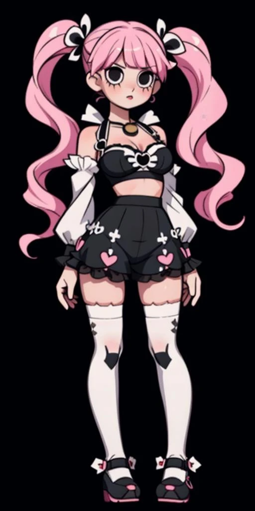 <lora:PeronaLORA-000004:1>, <lora:micro_4_y:0.5>, Perona, circle-shaped eyes, black eyes, twintails, twin drills,
(1girl),(((from in front))),centered, (full body), | random color, black eyes, | girl in full body, panties fine lace detailed, curvy, white background