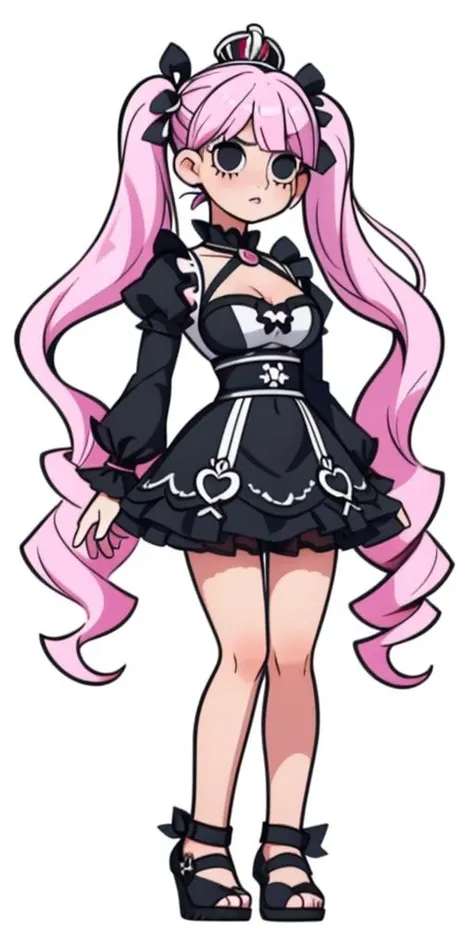 <lora:PeronaLORA-000004:1>, <lora:micro_4_y:0.5>, Perona, circle-shaped eyes, black eyes, twintails, twin drills,
(1girl),(((from in front))),centered, (full body), | random color, black eyes, | girl in full body, princess dress fine lace detailed, curvy, white background