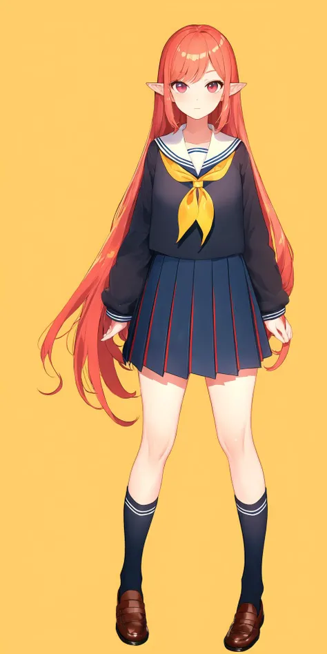 (masterpiece:1.3), (best quality),
1girl, closed_mouth, long_hair, long_sleeves, neckerchief, pleated_skirt, pointy_ears, sailor_collar, school_uniform, shoes, skirt, socks, very_long_hair,
((straight-on)), <hypernet:teste07:1>