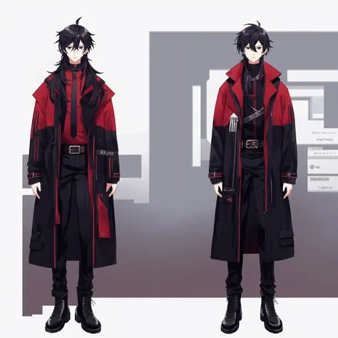 1boy, belt, black_coat, black_footwear, black_hair, black_pants, boots, closed_mouth, coat, full_body, virtual_youtuber, gloves, hair_between_eyes, jacket, long_hair, long_sleeves, looking_at_viewer, male_focus, pants, red_gloves, shirt, simple_background, solo, standing, white_background, white_shirt, full_body, virtual_youtuber, standing, (solo), (best_quality), deep_eyes,
<hypernet:Vtuber_Model:1>