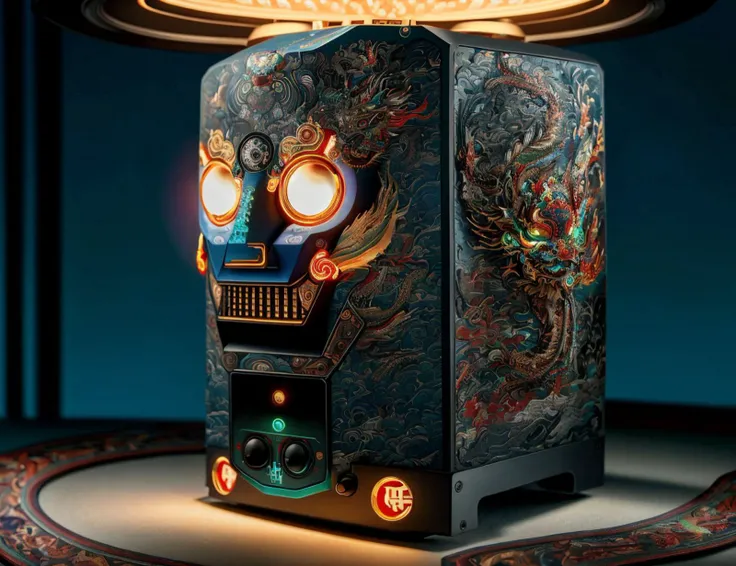 masterpiece, awesome quality, cinematic lighting, detailed, DonMH4ny4 neural disruptor, beading,speaker ports,rgb lighting,wiring looms, plisse, rugged , hannya, tattoo <lora:DonMH4ny4:0.8>