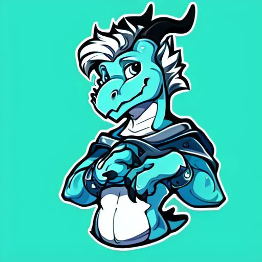 by nowandlater, male, solo, (anthro, dragon, sky blue skin, one skin color, lithe, white hair, black horns, wearing mage outfit,) OverallDetail, sticker, monochrome, color, simple background, solid outline, waist up,