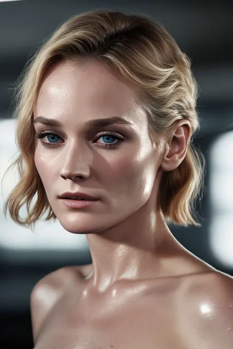 closeup photo of (CR-DianeKrug3r-frankyfrank2k:0.9) as (young:1.0) woman, (oiled shiny skin:1.0), (tilted angle shot:1.0), (tilted head pose:1.0), slick undercut hair,
(8k uhd:1.0), (best quality:1.0), (masterpiece:1.0), (sharp focus:1.0), (mono color backdrop:1.0),