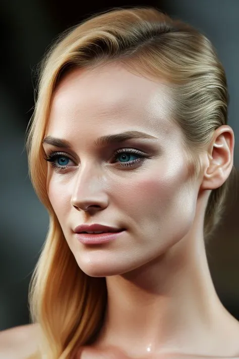closeup photo of (CR-DianeKrug3r-frankyfrank2k:0.9) as (young:1.0) woman, (oiled shiny skin:1.0), (tilted angle shot:1.0), (tilted head pose:1.0), (slick undercut:1.1) hair,
(8k uhd:1.0), (best quality:1.0), (masterpiece:1.0), (sharp focus:1.0), (mono color backdrop:1.0),