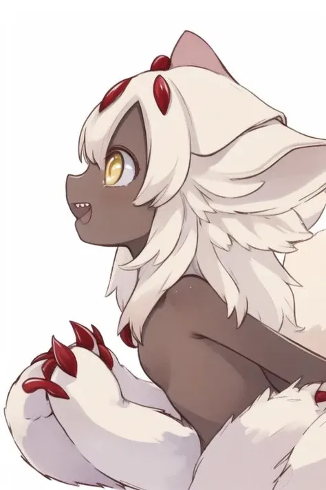 woman with long white hair and fox ears crying while trying to hide her breasts she is naked