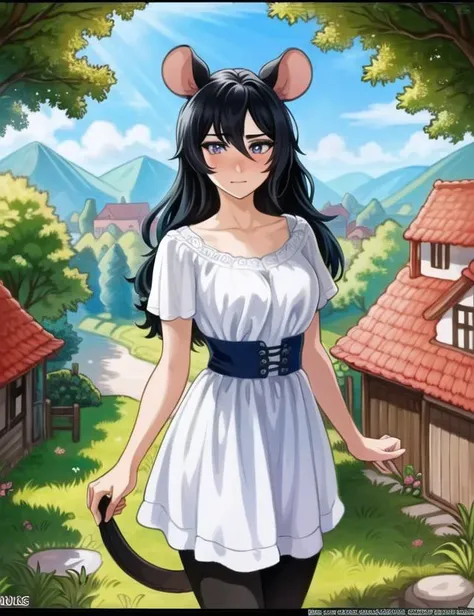((best quality)), ((highly detailed)), masterpiece, ((official art)), (detailed eyes, deep eyes), (1girl), cowboy shot, <lora:aiomonstergirls_loraLocon:.9>, (mouse girl), mouse ears, mouse tail, (in a village), <lora:AromaStyle-V9:.65>