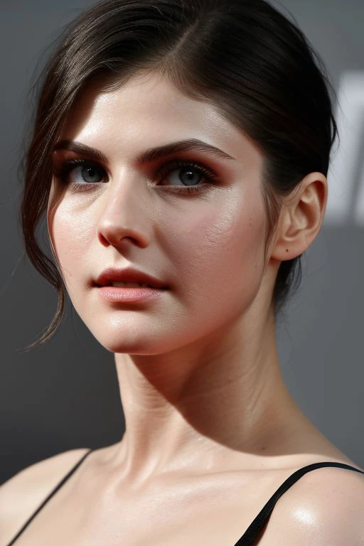 (CR-Alex4ndr4D4ddario-frankyfrank2k:0.9), face closeup photo of woman, (grey background:1.1), (oiled shiny skin:1.0), (tilted angle shot:1.0), (undercut hair:1.0),