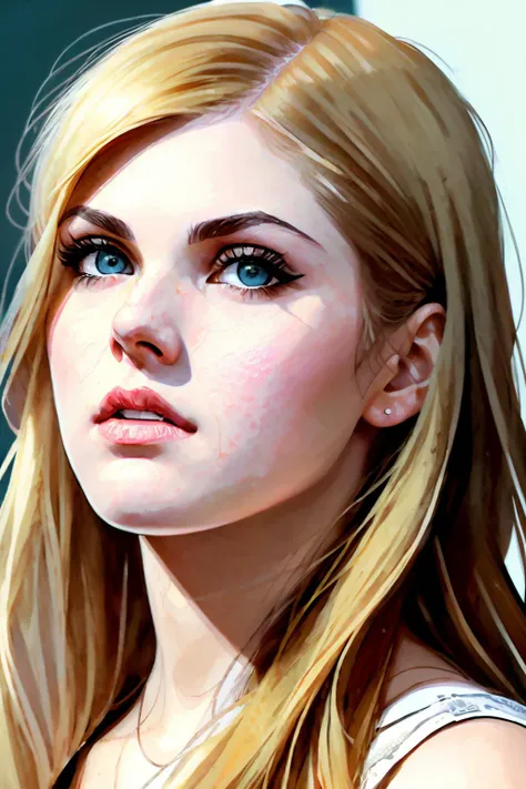 portrait photo of alexandraD2 ,(white dress), (dirty blonde hair), alluring portrait, intricate, highly detailed, digital painting, artstation, concept art, naughty, sharp focus, cinematic lighting, illustration, art by artgerm and greg rutkowski, alphonse mucha, cgsociety