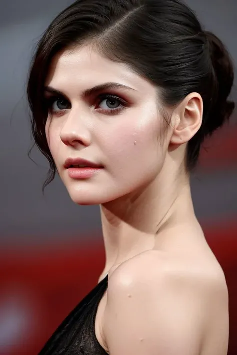 (CR-Alex4ndr4D4ddario-frankyfrank2k:0.9), face closeup photo of woman, (grey background:1.0), (oiled shiny skin:1.0), (tilted angle shot:1.0), (undercut hair:1.0),