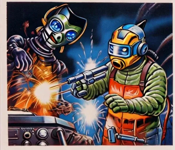 <lora:pachi:0.7>, creature, welding mask, blowtorch