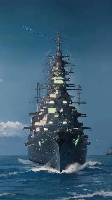 <lora:Necron_Architecture:0.6> Necron Architecture, electricity, green glow, green theme, BREAK, <lora:Bismarck_Battleship:0.8> (bismarck, warschip, battleship, ship:1.15), BREAK, Pride of a nation, a beast made of steel, 
Bismarck in motion, king of the ocean, BREAK, masterpiece, best quality, extremely detailed, highly quality, 4k, sharp focus, professional, sharp focus, award winning, cinematic lighting, octane render, unreal engine, volumetrics dtx, Wallpaper,