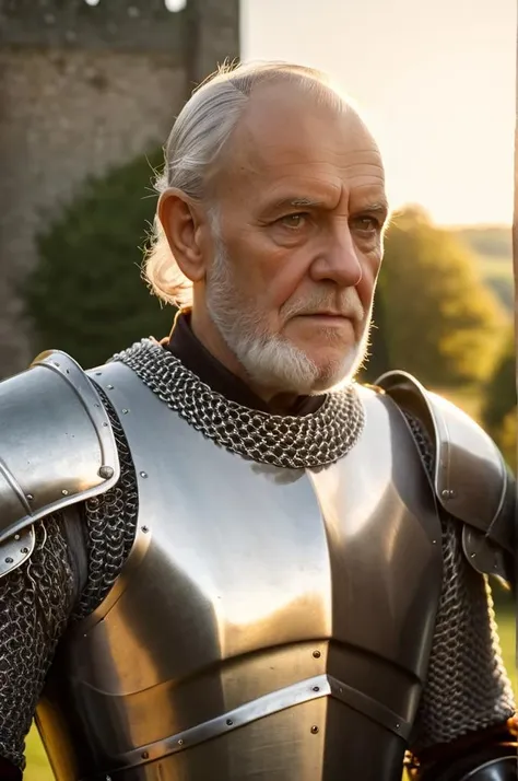 (masterpiece), (extremely intricate:1.3), (realistic), portrait of a old man, 1man, (medieval armor), metal reflections, upper body, outdoors, intense sunlight, far away castle, professional photograph of a stunning woman detailed, sharp focus, dramatic, award winning, cinematic lighting, octane render unreal engine, volumetrics dtx, (film grain, blurry background, blurry foreground, bokeh, depth of field, sunset, motion blur:1.3), chainmail