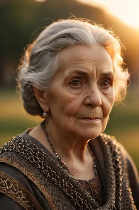 (masterpiece), (extremely intricate:1.3), (realistic), portrait of a old woman, the most beautiful in the world, professional photograph of a stunning old woman detailed, sharp focus, dramatic, award winning, cinematic lighting, octane render unreal engine, volumetrics dtx, (film grain, blurry background, blurry foreground, bokeh, depth of field, sunset, motion blur:1.3), chainmail