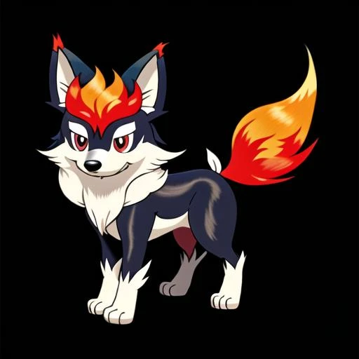 solo,Pokemon, cute, wolf fire, ,Pokemon, Black Background