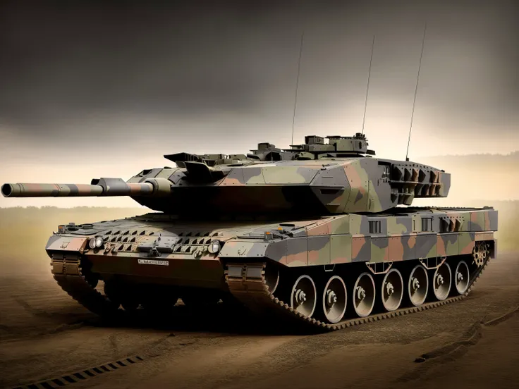 leopard2, highly detailed,  military, ground vehicle, military vehicle, tank, caterpillar tracks,  <lora:Leopard2:0.8>