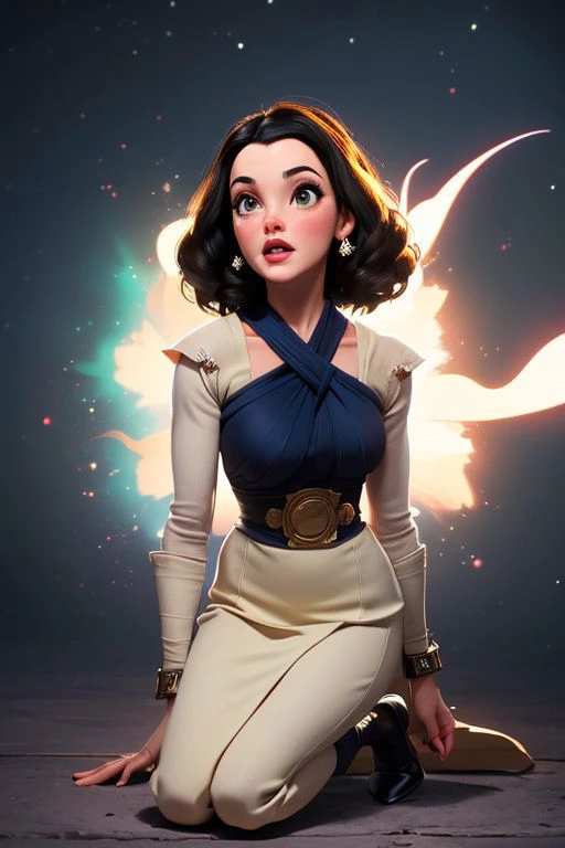 ((Jedi girl)) on the knees ((Hedy Lamarr)), RAW photograph explosion of color, in space, stars hotography RAW photograph explosion , , vintage Polaroid Swinger, 35mm f/1.2, 1/260s, ISO 50, by Frank Frazetta ((sticky skin:1.2)) short stature
