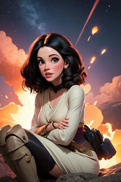 ((Jedi girl)) on the knees ((Hedy Lamarr)), RAW photograph explosion of color, in space, stars hotography RAW photograph explosion , , vintage Polaroid Swinger, 35mm f/1.2, 1/260s, ISO 50, by Frank Frazetta ((sticky skin:1.2)) short stature