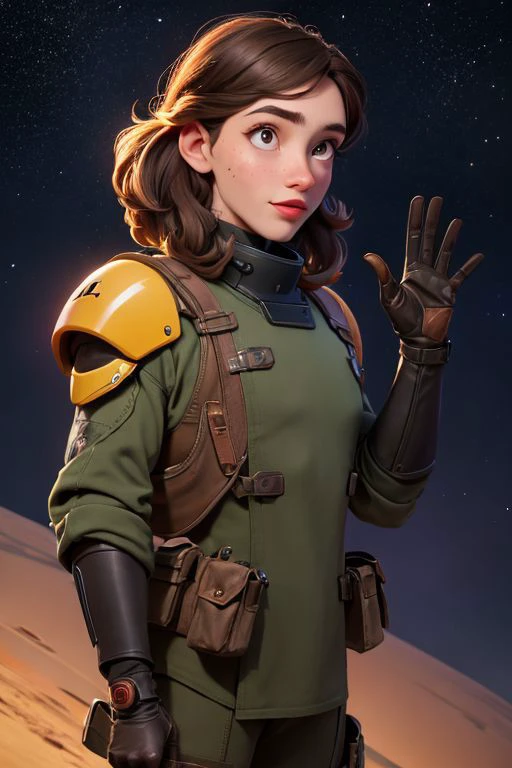 <lora:breen_lora:0.8>, breen, medium shot, digital art illustration of a breen man, wearing breen uniform and breen mask, light brown gloves, centered subject, waving hello, outside, location surface of an alien planet, stars in sky, nebula, night time, artstation, pixiv, highly detailed, 8k, outdoors