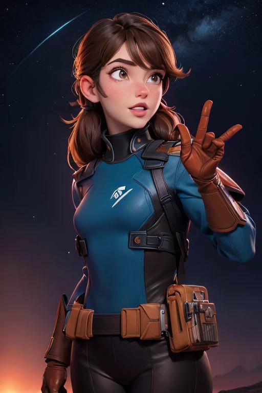 <lora:breen_lora:0.8>, breen, medium shot, digital art illustration of a breen man, wearing breen uniform and breen mask, light brown gloves, centered subject, waving hello, outside, location surface of an alien planet, stars in sky, nebula, night time, artstation, pixiv, highly detailed, 8k, outdoors
