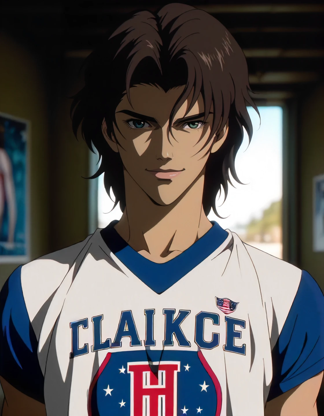 score_9, score_8_up, score_7_up, close-up shot, headshot, (male focus), photo of fb_blake <lora:fratbrat_blake_pony:0.75> , confident smirk, blurred outdoor athletic field background, wearing henley shirt. exaggerated perspective, poster, androgyny, fashion, dramatic lighting, strong tones, 32k UHD, <lora:RiboruPony:1>