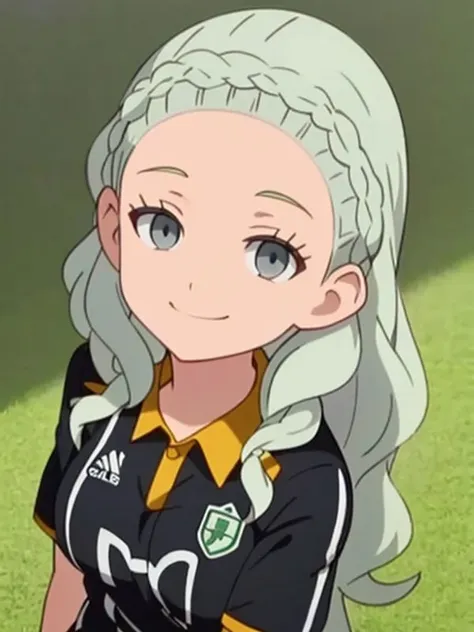 <lora:Guel(Inazuma_Eleven):0.8>,(best quality:1.1),(ultra detailed:1.1),solo,looking at viewer,Guel,light-green hair,long hair,braid,grey eyes,wavy hair,big breasts,soccer uniform,arms at sides,portrait,smile,<hypernet:vaeextremecolors_v10:1.0>