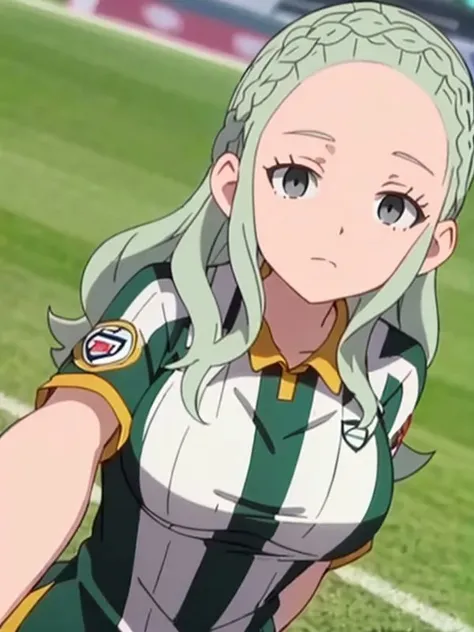 (best quality:1.3),(ultra detailed:1.3),solo,looking at viewer, <lora:Guel(Inazuma_Eleven):0.75>,Guel,light-green hair,long hair,braid,grey eyes,big breasts,soccer uniform,<hypernet:vaeextremecolors_v10:1.0>