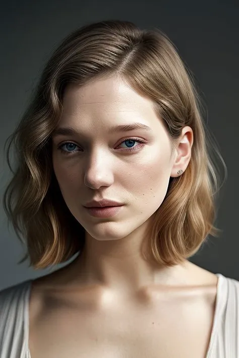 (CR-Le4Seydoux-summer4love263:0.99), full color photo of skswoman, grey background, undercut hair,