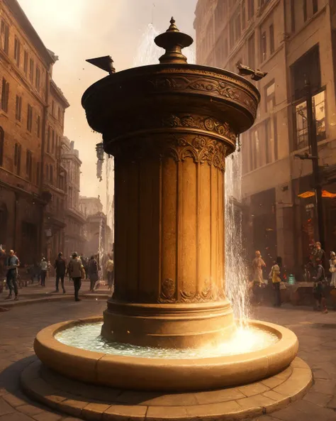 best quality,masterpiece,highly detailed,ultra-detailed, <lora:neg4all_bdsqlsz_V3.5:-1>  <lora:digitalpainting_last:2.5> 
digital painting of  a world-renowned fountain dispersing engineered charisma, keystone in data-exchange square