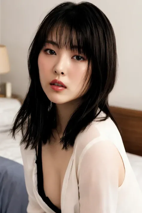 1girl, solo, masterpiece, looking at viewer, simple background, white background, ,cowboy shot, camisole, parted lips, on bed, sitting,
<lora:hamabe:0.8>
