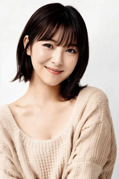 1girl, solo, masterpiece, looking at viewer, simple background, white background, ,cowboy shot, light smile, sweater
<lora:hamabe:0.8>