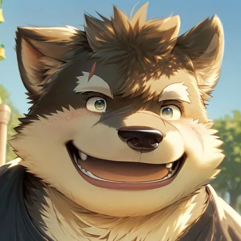 solo, male, highly detailed, ((detailed face, (detailed eyes:1), detailed)), portrait, close-up,(smile),(mouth close), (digital flat colors:1.1), shaded,good anatomy,(masterpiece:1.3),(best quality:1.4), 4k, hi res,<lora:nj5furry-v2:1.2>,nj5furry, <lora:moritaka-08:1>, moritaka