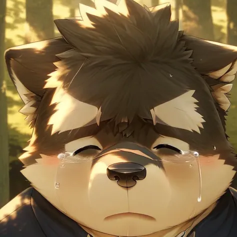 solo, male, highly detailed, ((detailed face, (eyes close:1), detailed)),(sad),(ears down),(tears falling), looking at viewer,portrait, close-up,(digital flat colors:1.1), shaded,good anatomy,(masterpiece:1.3),(best quality:1.4), 4k, hi res,<lora:nj5furry-v2:1.2>,nj5furry, <lora:moritaka-08:1>, moritaka