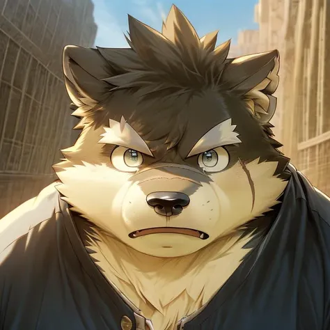 solo, male, highly detailed, ((detailed face, (detailed eyes:1), detailed)),(angry), looking at viewer,portrait, close-up,(digital flat colors:1.1), shaded,good anatomy,(masterpiece:1.3),(best quality:1.4), 4k, hi res,<lora:nj5furry-v2:1.2>,nj5furry, <lora:moritaka-08:1>, moritaka