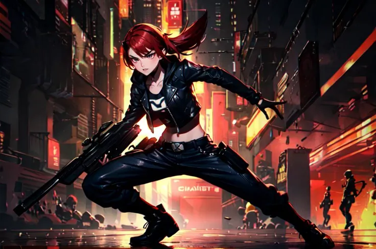 <lora:JW:0.7> starry,strry light,night,colorful,cloud,star \(sky\), <lora:Yuan_Project:0.8> mache,hemet,armor, mecha,, ultra detailed, masterpiece, best quality, aesthetic, detailed,, solo, 1girl, red hair, orange eyes, amber eyes, swept bangs, parted bangs, <lora:LowTwintailsHelper:1> low twintails,
short hair, medium hair, small breasts, <lora:Tsurime3:1>, (tsurime:1.2),, leggings, leather jacket, long shirt, combat boots, hoodie,