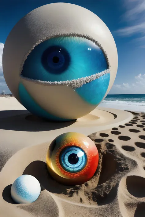 BioPunkAI, 3boys, beach, building, sand sculpture, like a eyeball, insane details, intricate details, hyperdetailed, ultra detailed, extreme detailed, highest detailed, high detail, colorful, beautiful, hdr, photorealistic, highres, ultra high res, photography, aesthetic, extremely delicate, (masterpiece:1.3), (best quality:1.3), (ultra detailed:1.3), 8k, extremely clear, realism, (ultrarealistic:1.3)