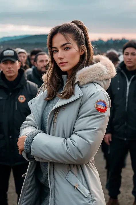 beautiful woman (Koh_NochtliPeralta:.99): a woman at a (party:1.1), perfect space buns, wearing sexy gradient (Sherpa-lined Parka), (crowd of people in background:1.1), (at a villa), (face focus), modelshoot style, (extremely detailed CG unity 8k wallpaper), professional majestic (photography by Neil Welliver:1.1), 24mm, exposure blend, hdr, extremely intricate, High (Detail:1.1), dramatic, soft cinematic light, (looking at viewer), (detailed pupils), 4k textures, soft cinematic light, elegant, ((((cinematic look)))), soothing tones, insane details, hyperdetailed, ("In Jernau we trust!":1.1)