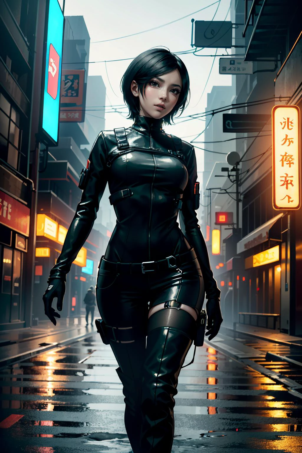 ((ultra detailed, masterpiece, best quality))
<lora:RE4Ada:0.8>
RE4Ada, 1girl, solo, short hair, brown eyes, beneath the neon lights of a cyberpunk city, in a futuristic bodysuit, on a rain-soaked street