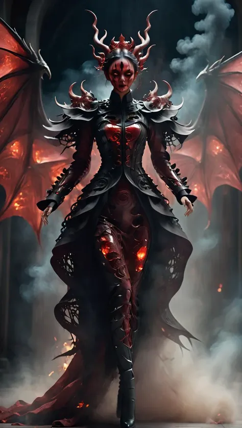 Horror-themed cinematic film still,a horrifying red-skinned male demon king,(full body portrait:1.3),(detailed monstrous evil face:1.4),screaming,wide spread bat like wings,(detailed scaly skin texture:1.2),long curved horns,(in hell, swirling tormented souls, billowing smoke:1.5),black spiky armor,shallow depth of field,vignette,highly detailed,high budget,bokeh,cinemascope,moody,epic,gorgeous,film grain,grainy . Eerie,unsettling,dark,suspenseful,grim,highly detailed,<lora:xl-shanbailing-1029chinese technology-000003:1>, bailing-traditional opera,chinese clothes,facepaint,